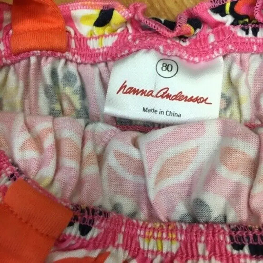 Hanna Andersson Girls Dress Size 80‎ 18-24 Months Orange Pink Flowers